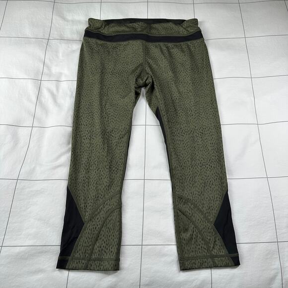 Lululemon Leggings Womens 8 Green Run Inspire Crop Luxtreme Dottie Dash Fatigue - Picture 1 of 9